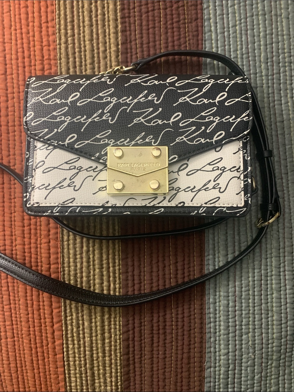 Karl Lagerfeld Black & White Script Signature Mini Crossbody